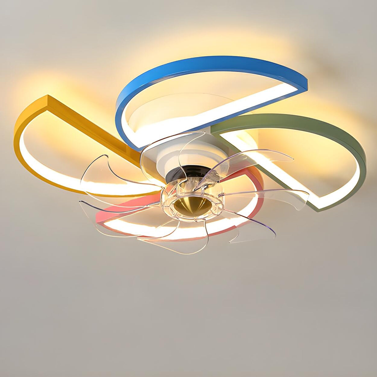 Kids Room Colorful Windmill Flush LED Ceiling Fan Light Image - 4
