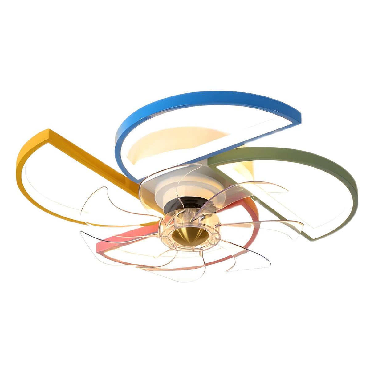 Kids Room Colorful Windmill Flush LED Ceiling Fan Light Image - 5