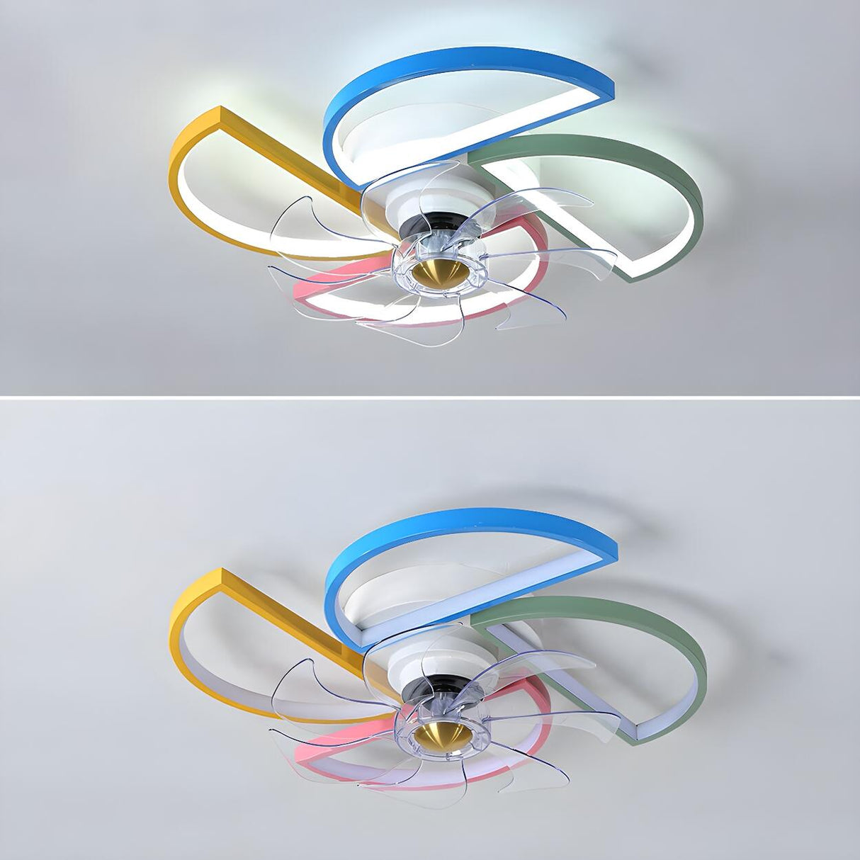 Kids Room Colorful Windmill Flush LED Ceiling Fan Light Image - 6
