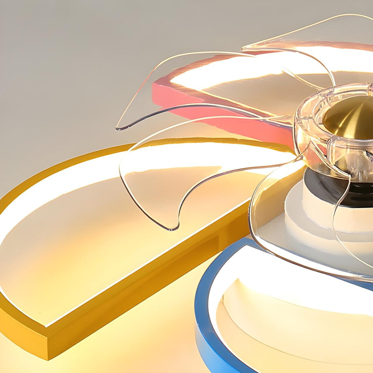 Kids Room Colorful Windmill Flush LED Ceiling Fan Light Image - 7