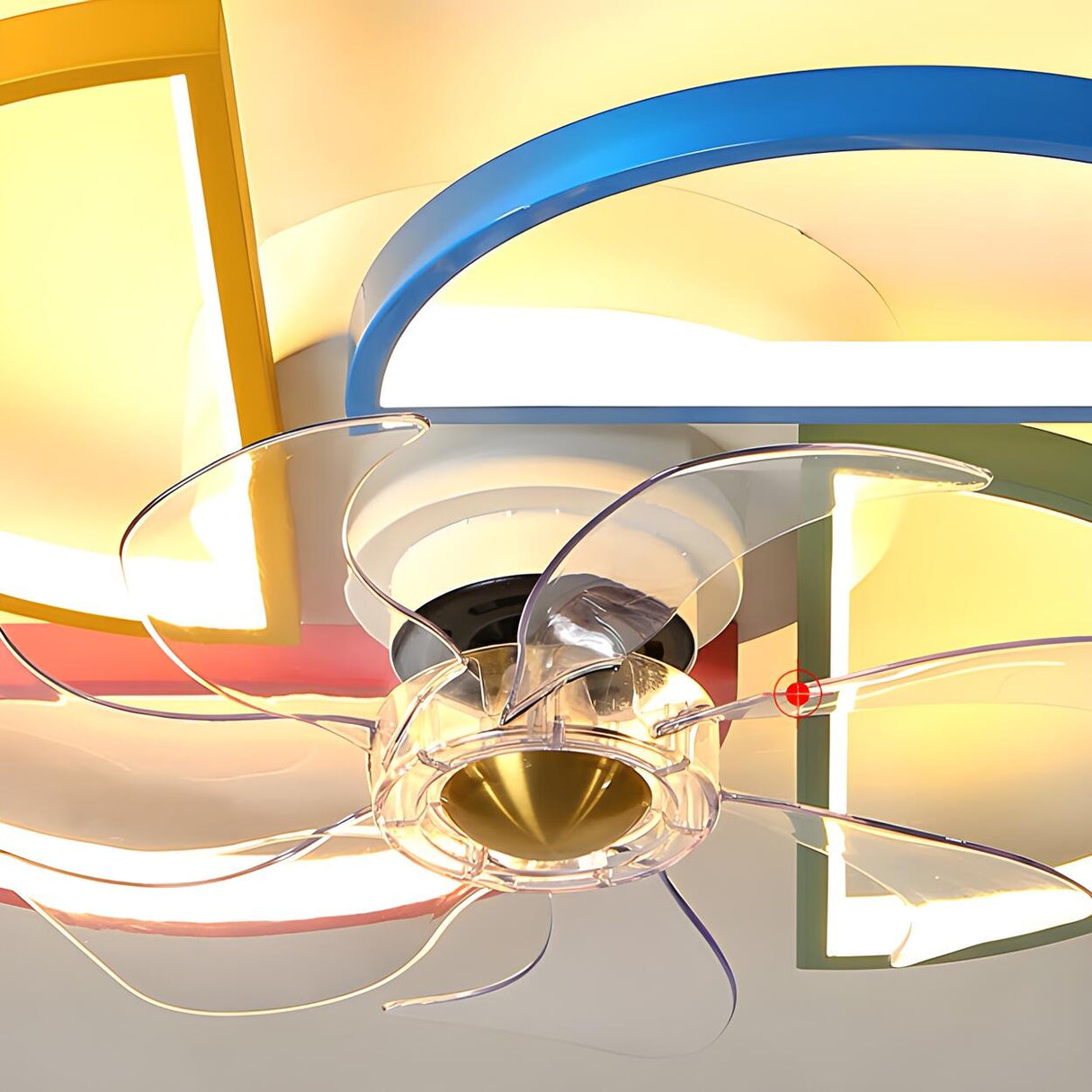 Kids Room Colorful Windmill Flush LED Ceiling Fan Light Image - 8