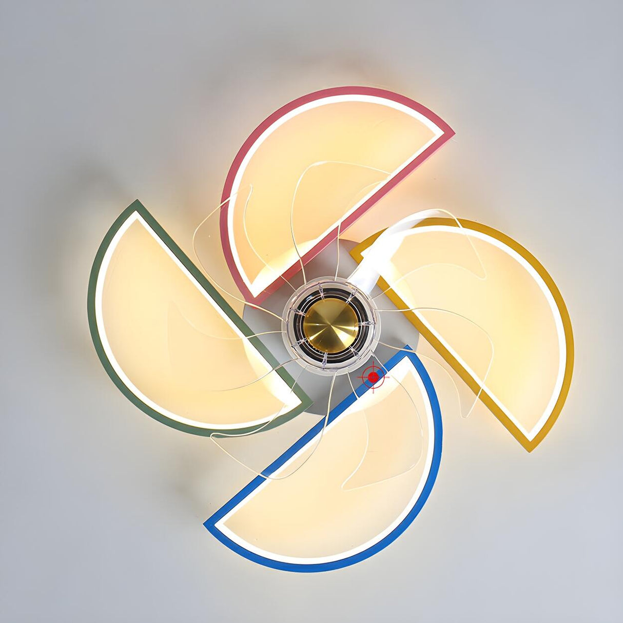 Kids Room Colorful Windmill Flush LED Ceiling Fan Light Image - 9
