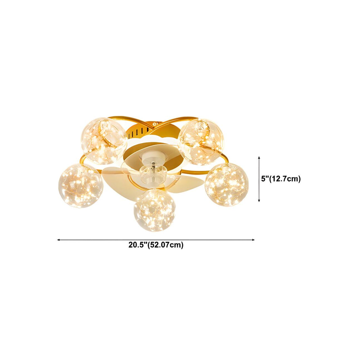 Kids Room Creative Ball Shade Gold Ceiling Fan Light