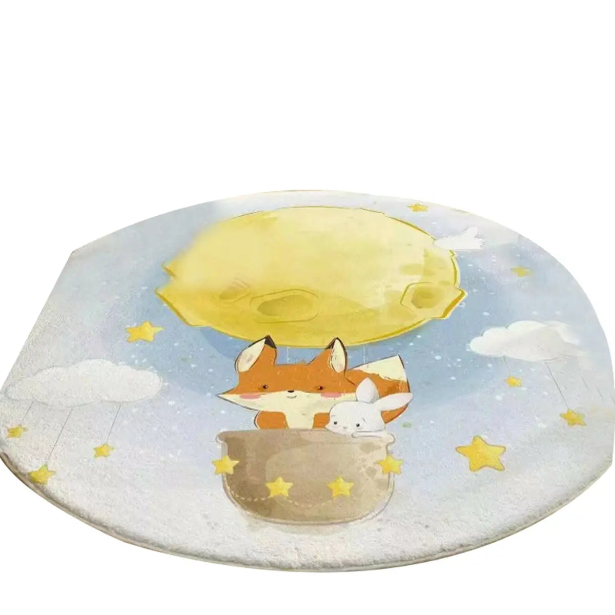 Kids Room Cute Cartoon Fox Round Polyester Pink Area Rug Image - 10