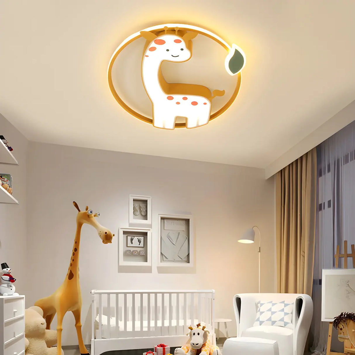 Kids Room Cute Giraffe Round Flush Mount Ceiling Light Image - 1