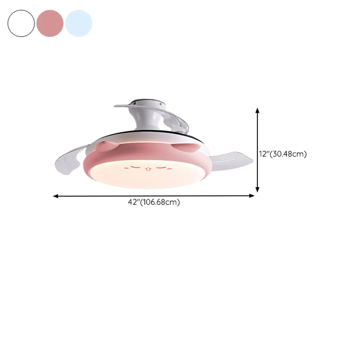 Kids Room Cute Round 3 Blade Ceiling Fan with LED Light