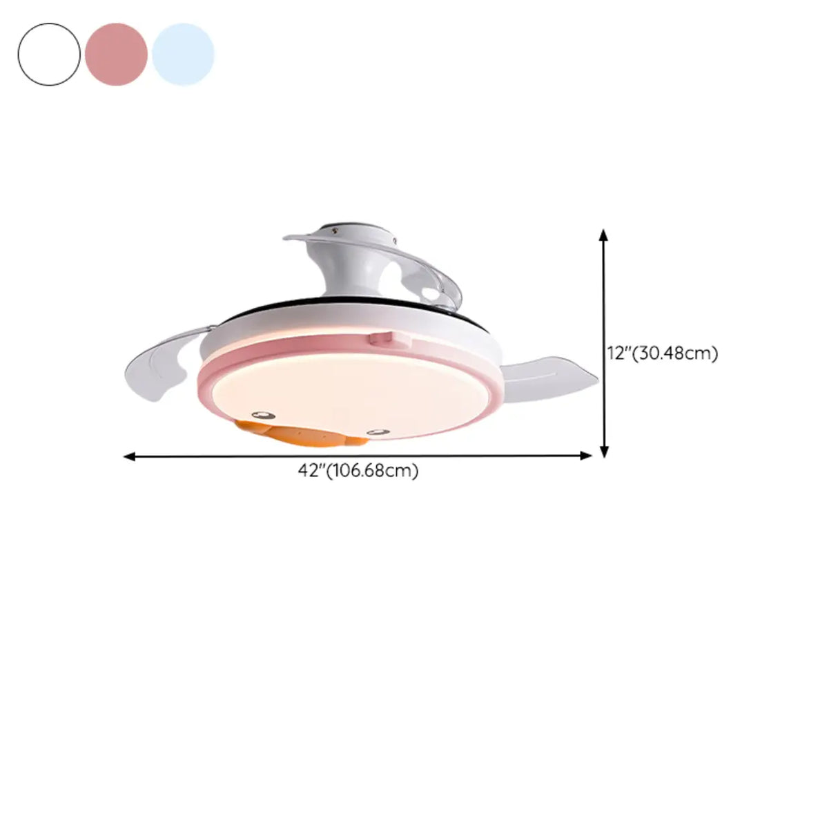 Kids Room Cute Round 3 Blade Ceiling Fan with LED Light Image - 23