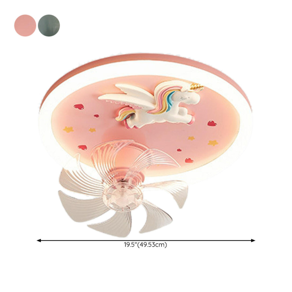 Kids Room Cute Unicorn Round Ceiling Fan with LED Light