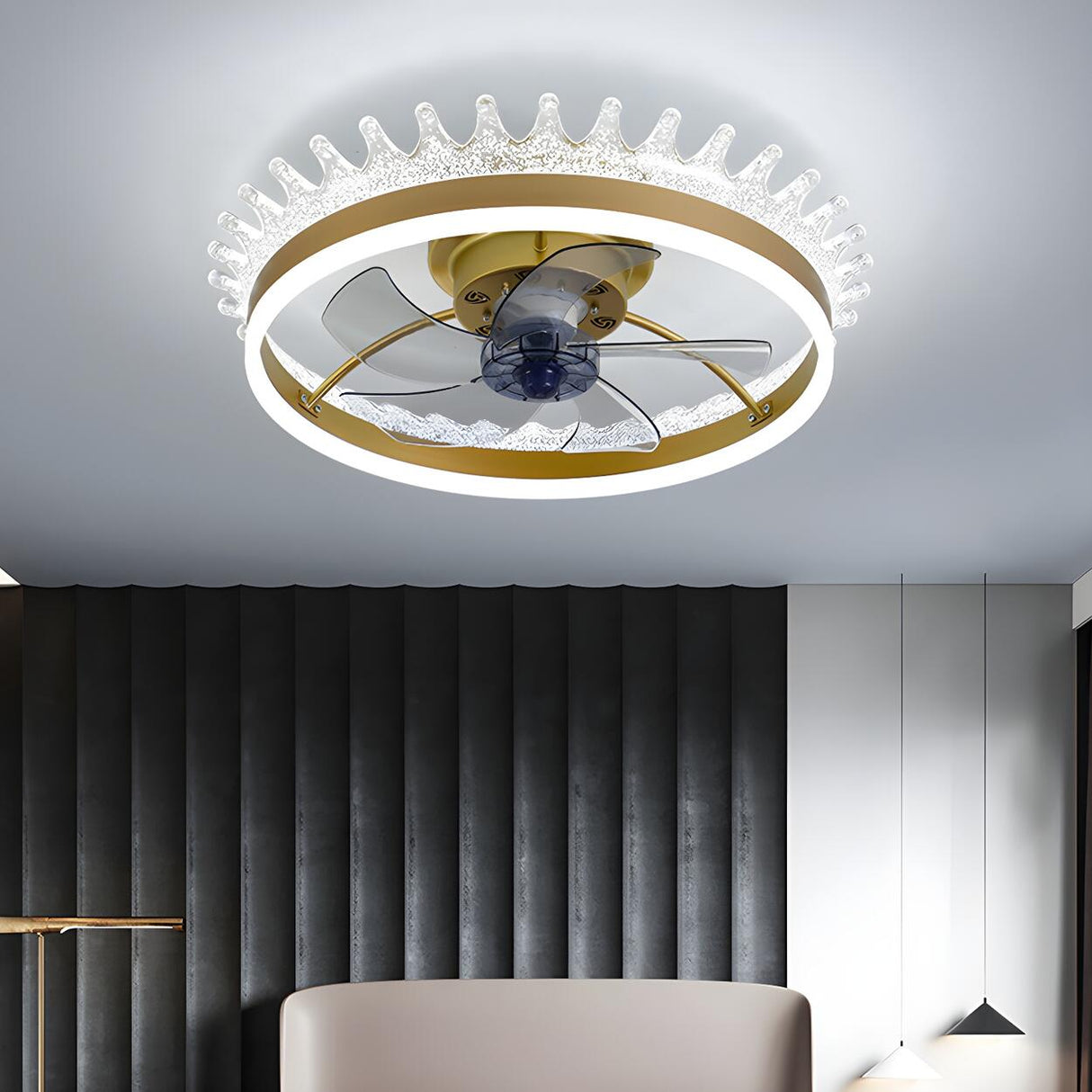 Kids Room Elegant Crown Round Ceiling Fan with Light Image - 11