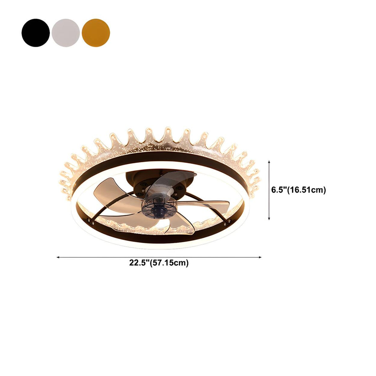 Kids Room Elegant Crown Round Ceiling Fan with Light