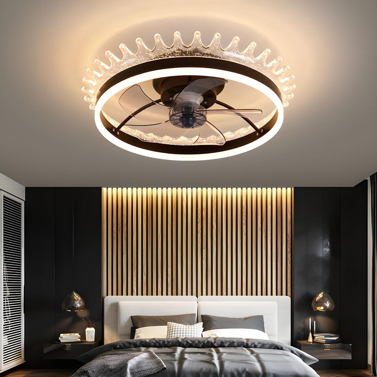 Kids Room Elegant Crown Round Ceiling Fan with Light Image - 3