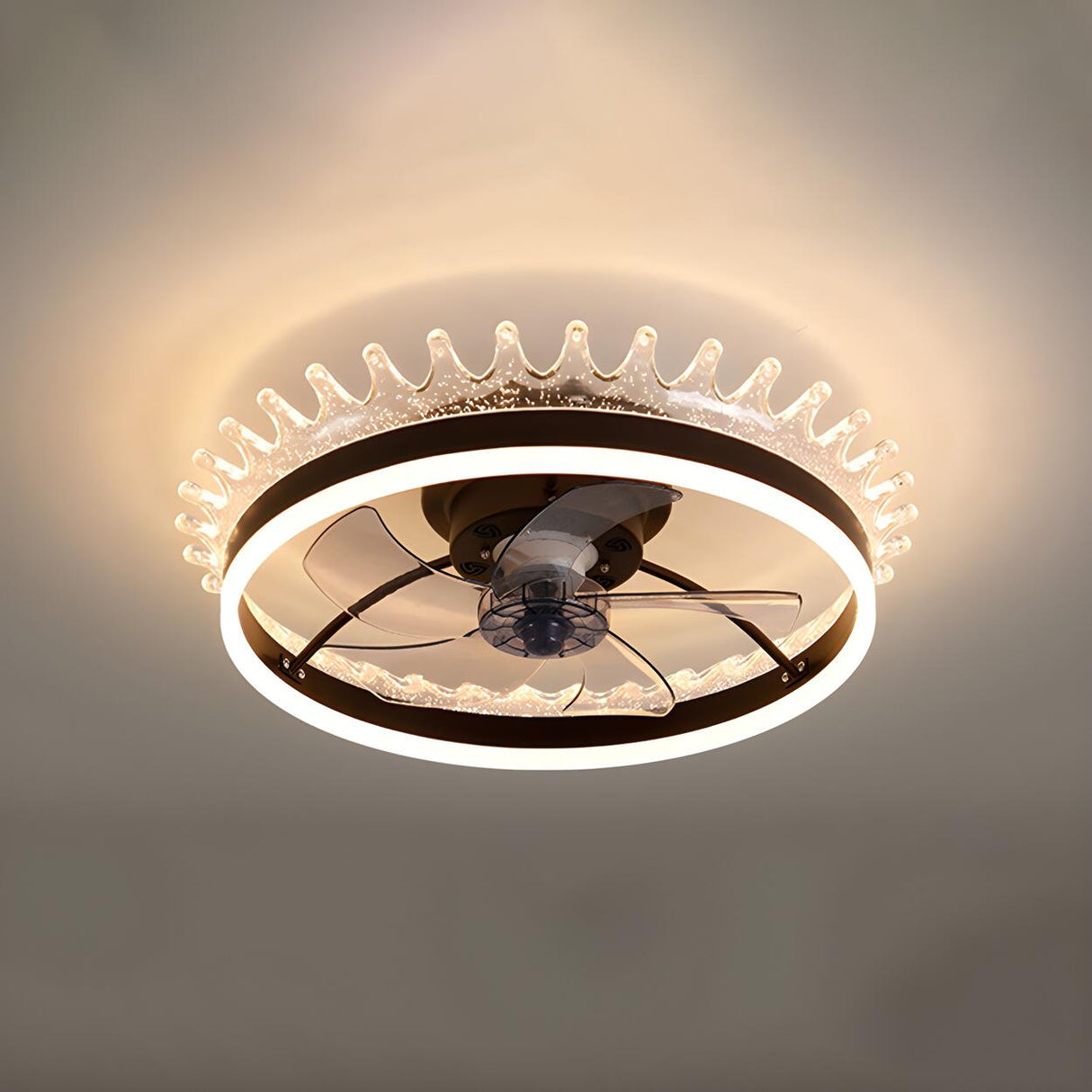 Kids Room Elegant Crown Round Ceiling Fan with Light Image - 6