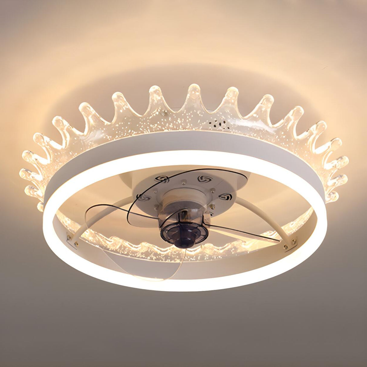 Kids Room Elegant Crown Round Ceiling Fan with Light Image - 8