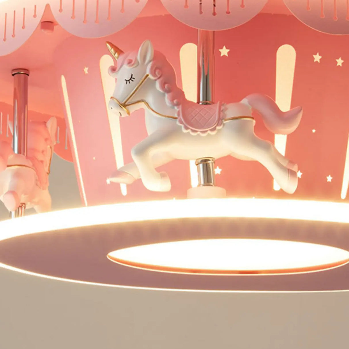 Kids Room Elegant Pink Carousel LED Ceiling Fan Light Image - 4