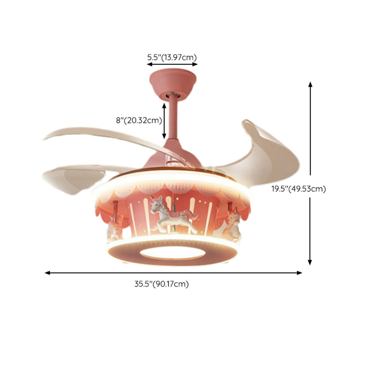 Kids Room Elegant Pink Carousel LED Ceiling Fan Light