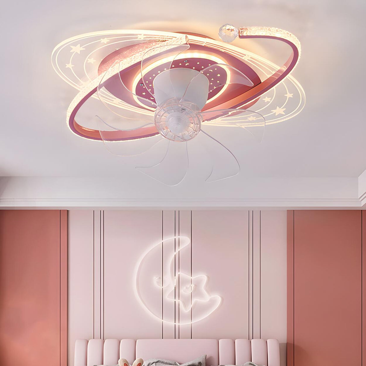 Kids Room Exquisite Oval Galaxy Ceiling Fan with Light Image - 12