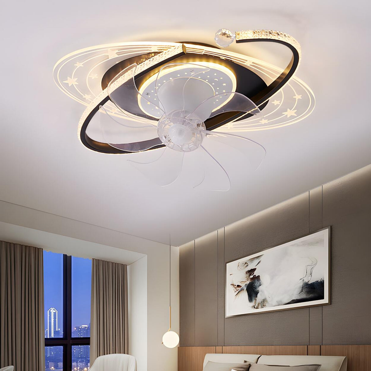 Kids Room Exquisite Oval Galaxy Ceiling Fan with Light Image - 13