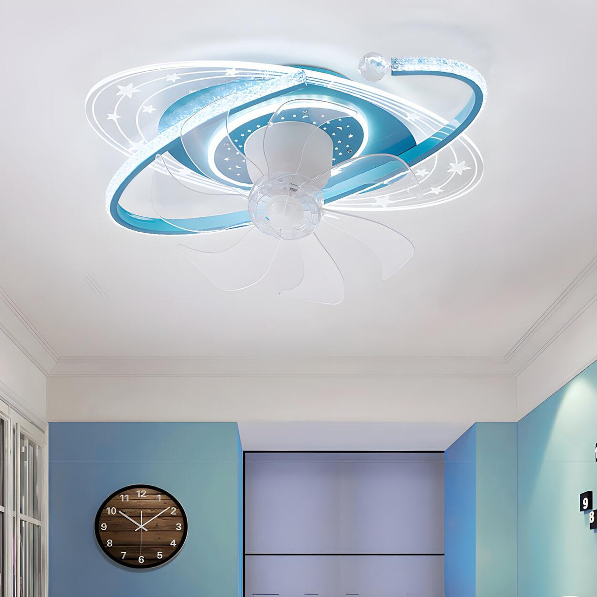 Kids Room Exquisite Oval Galaxy Ceiling Fan with Light Image - 3