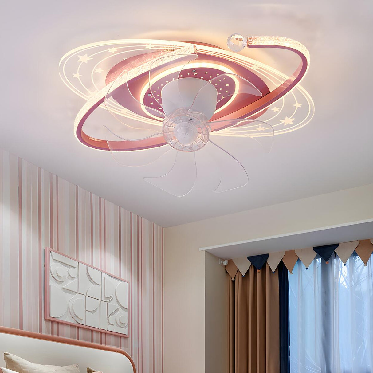 Kids Room Exquisite Oval Galaxy Ceiling Fan with Light Image - 5