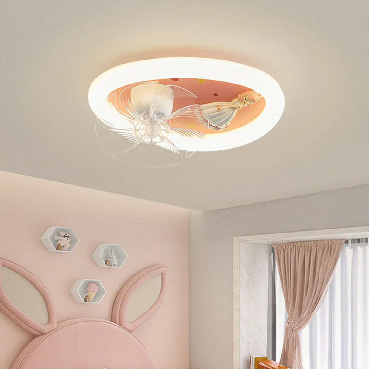 Kids Room Geometric Remote Dimming Ceiling Fan Lights Image - 1