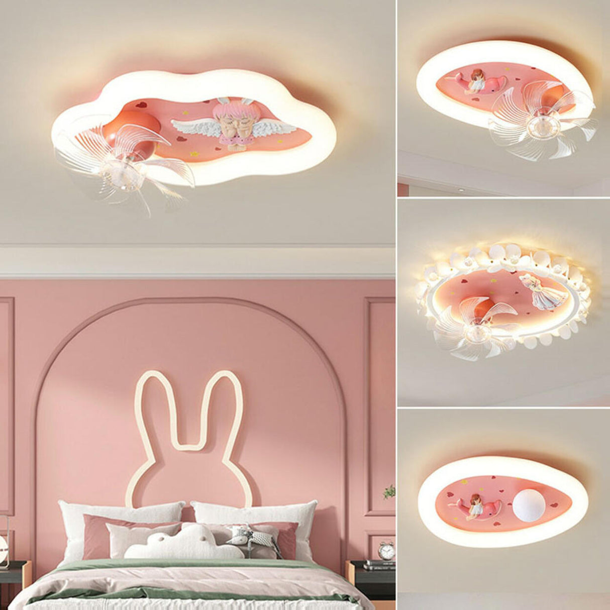 Kids Room Geometric Remote Dimming Ceiling Fan Lights Image - 15