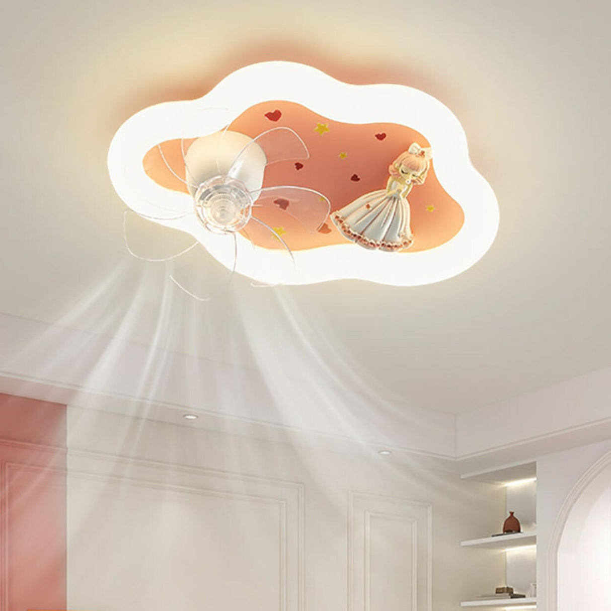 Kids Room Geometric Remote Dimming Ceiling Fan Lights Image - 3