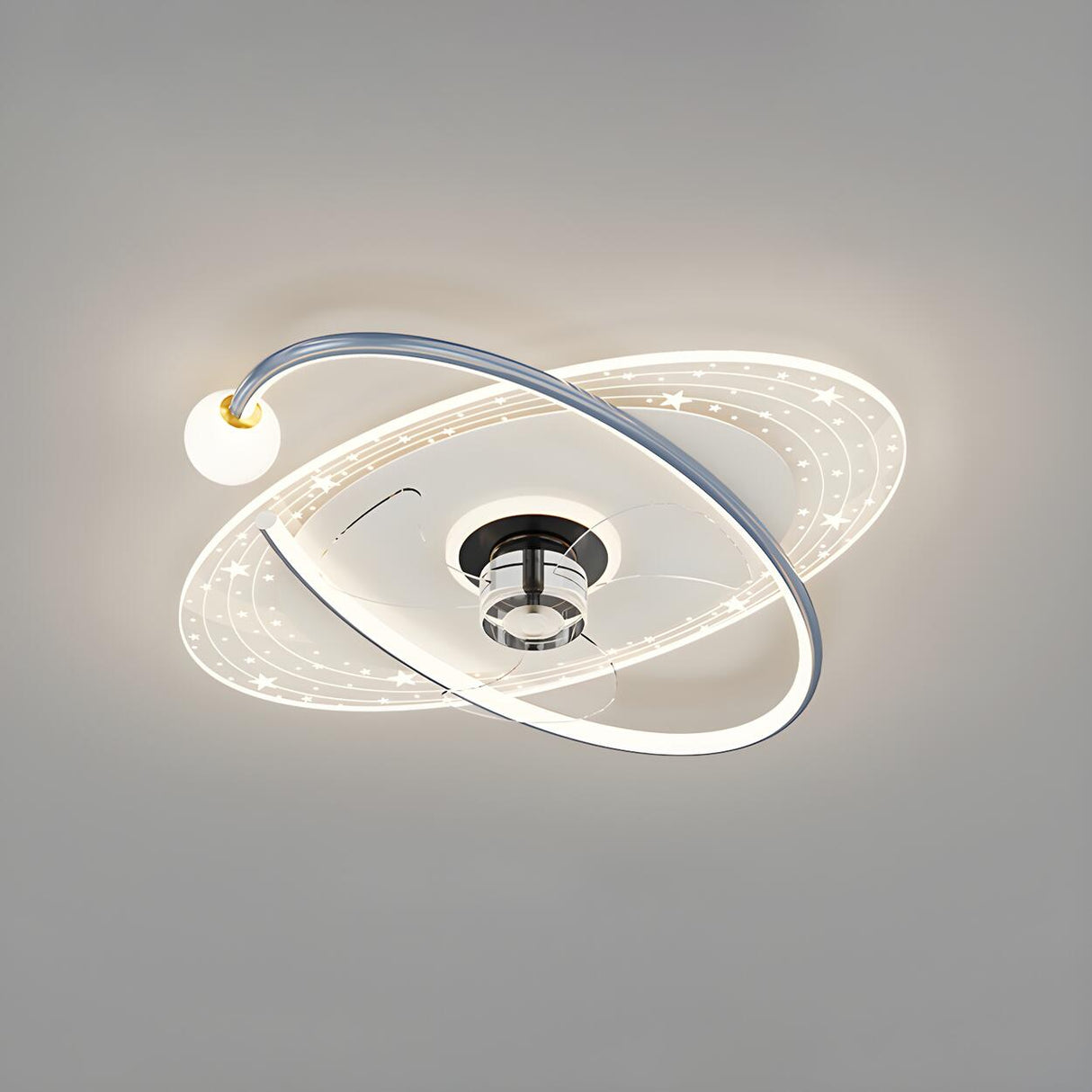 Kids Room Geometric Ring LED Ceiling Fan with Light Image - 10