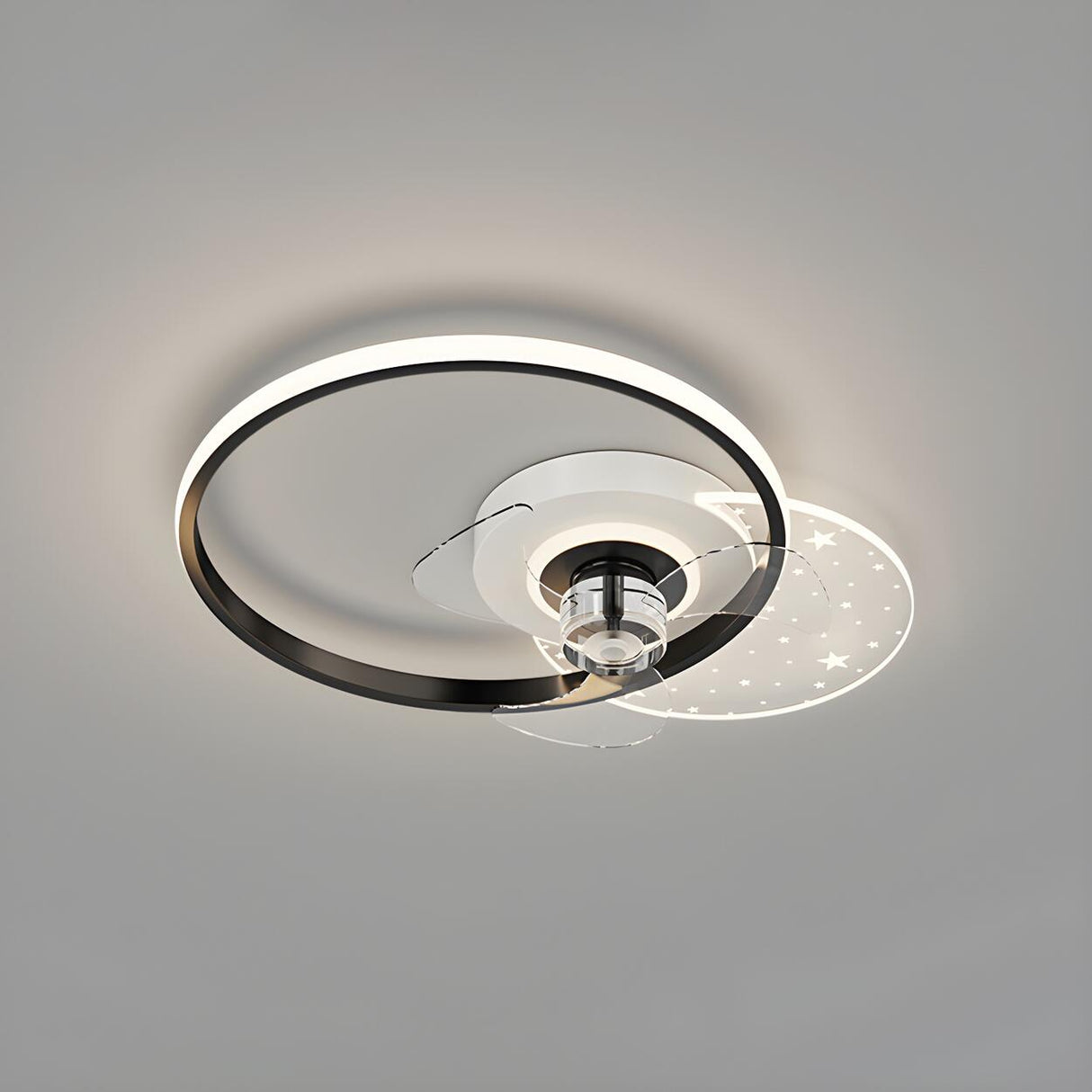 Kids Room Geometric Ring LED Ceiling Fan with Light Image - 2