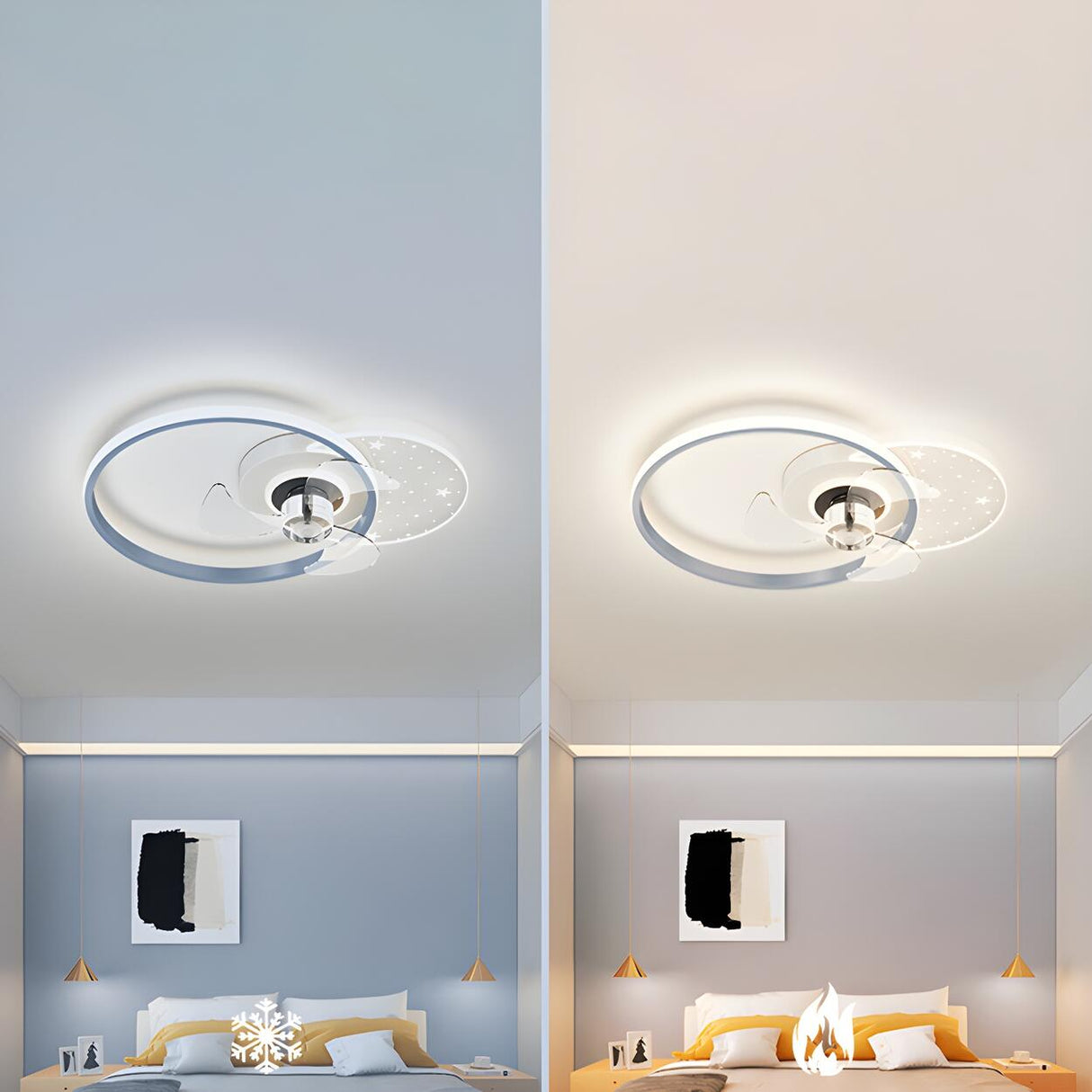 Kids Room Geometric Ring LED Ceiling Fan with Light Image - 21