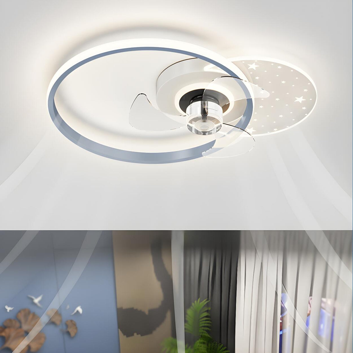 Kids Room Geometric Ring LED Ceiling Fan with Light Image - 22