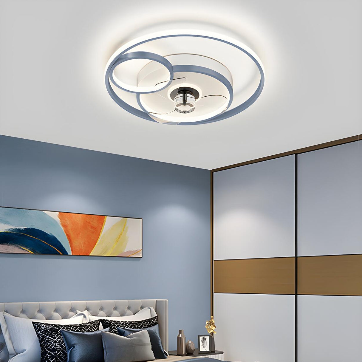 Kids Room Geometric Ring LED Ceiling Fan with Light Image - 23
