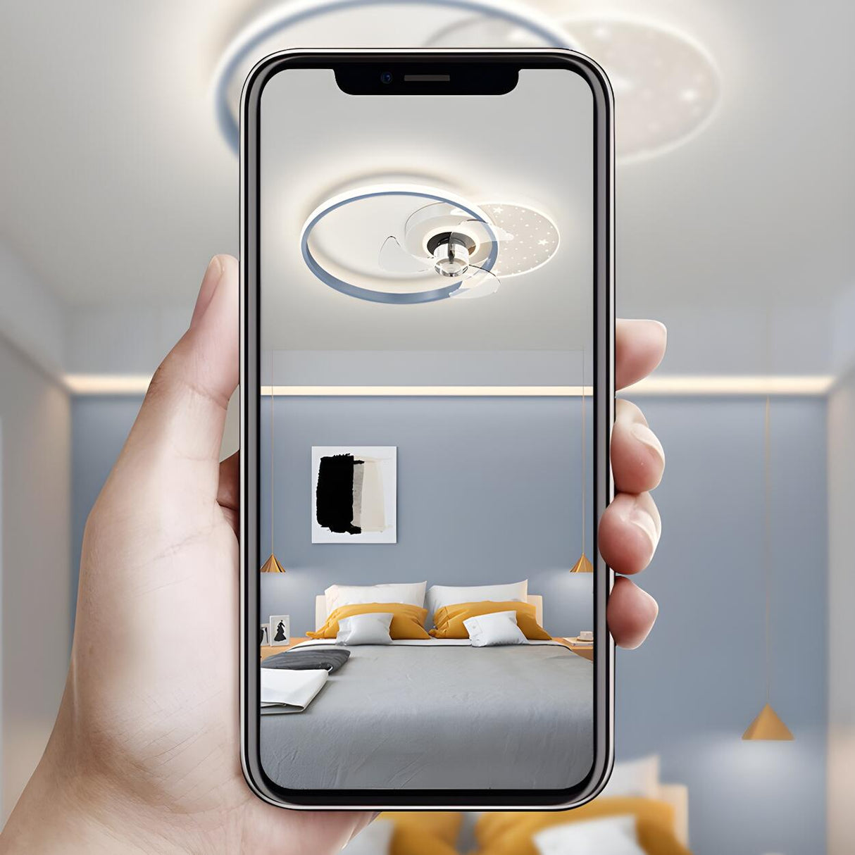 Kids Room Geometric Ring LED Ceiling Fan with Light Image - 24