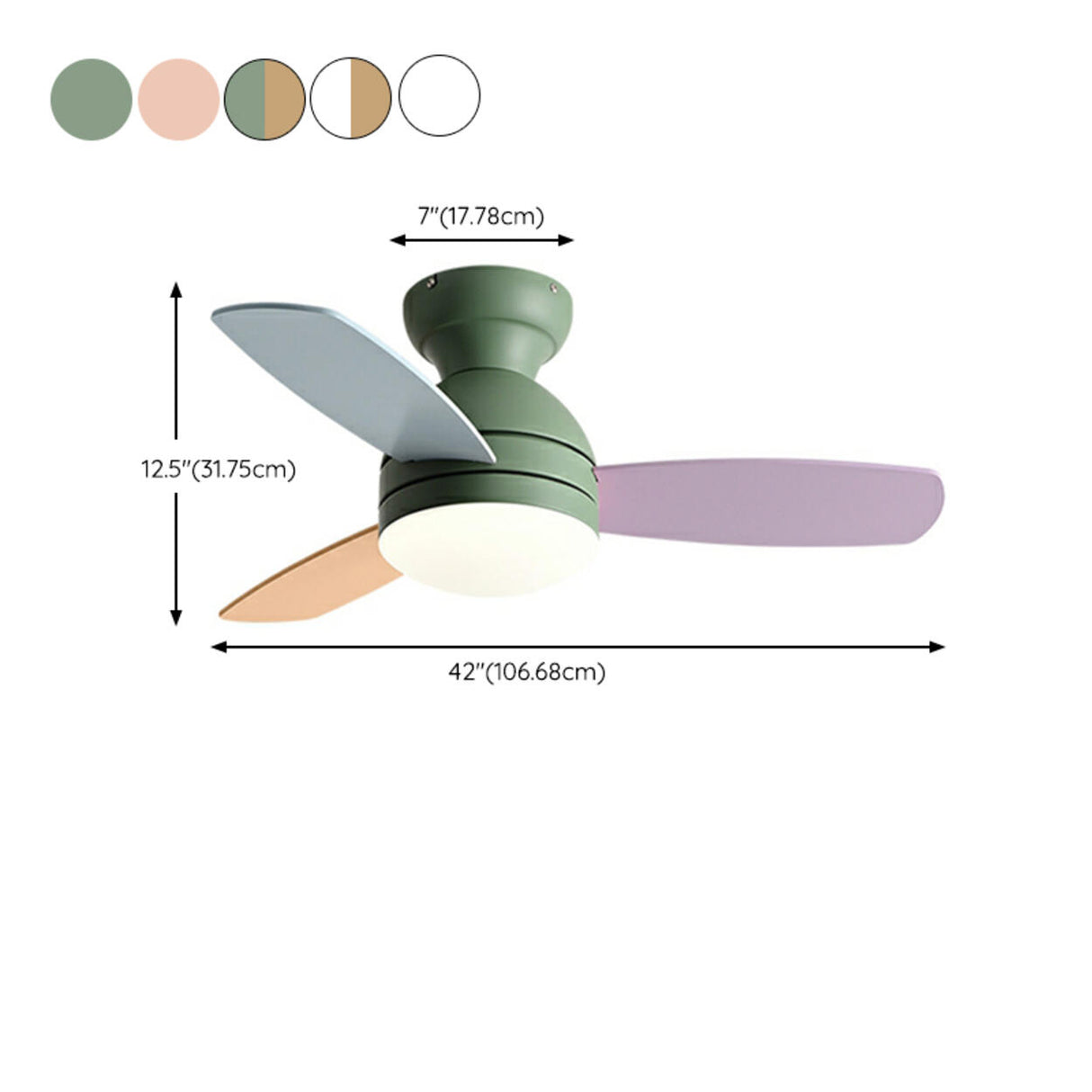 Kids Room Mini 3 Wood Blade Flush Ceiling Fan Light