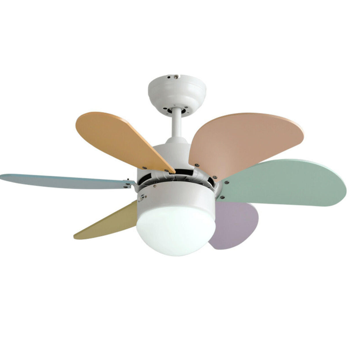 Kids Room Multi-Colored Wood Blades Ceiling Fan Light Image - 5