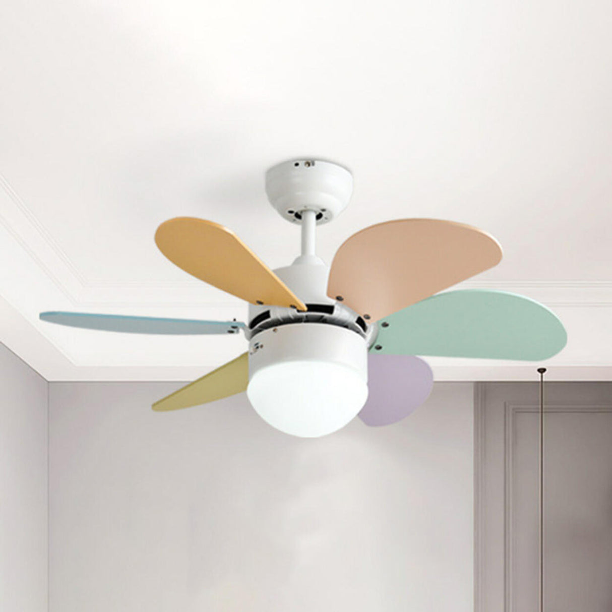 Kids Room Multi-Colored Wood Blades Ceiling Fan Light Image - 6