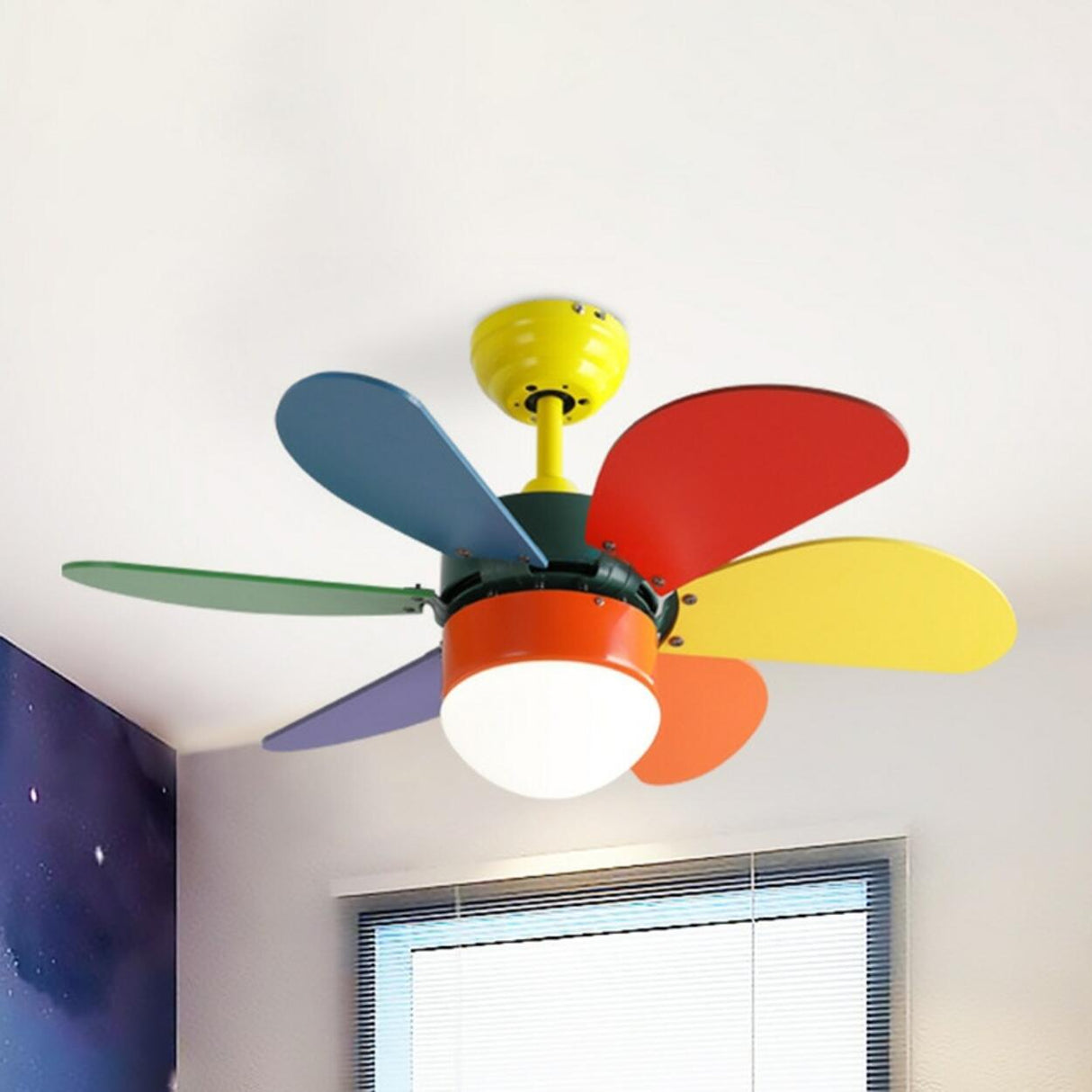Kids Room Multi-Colored Wood Blades Ceiling Fan Light Image - 7