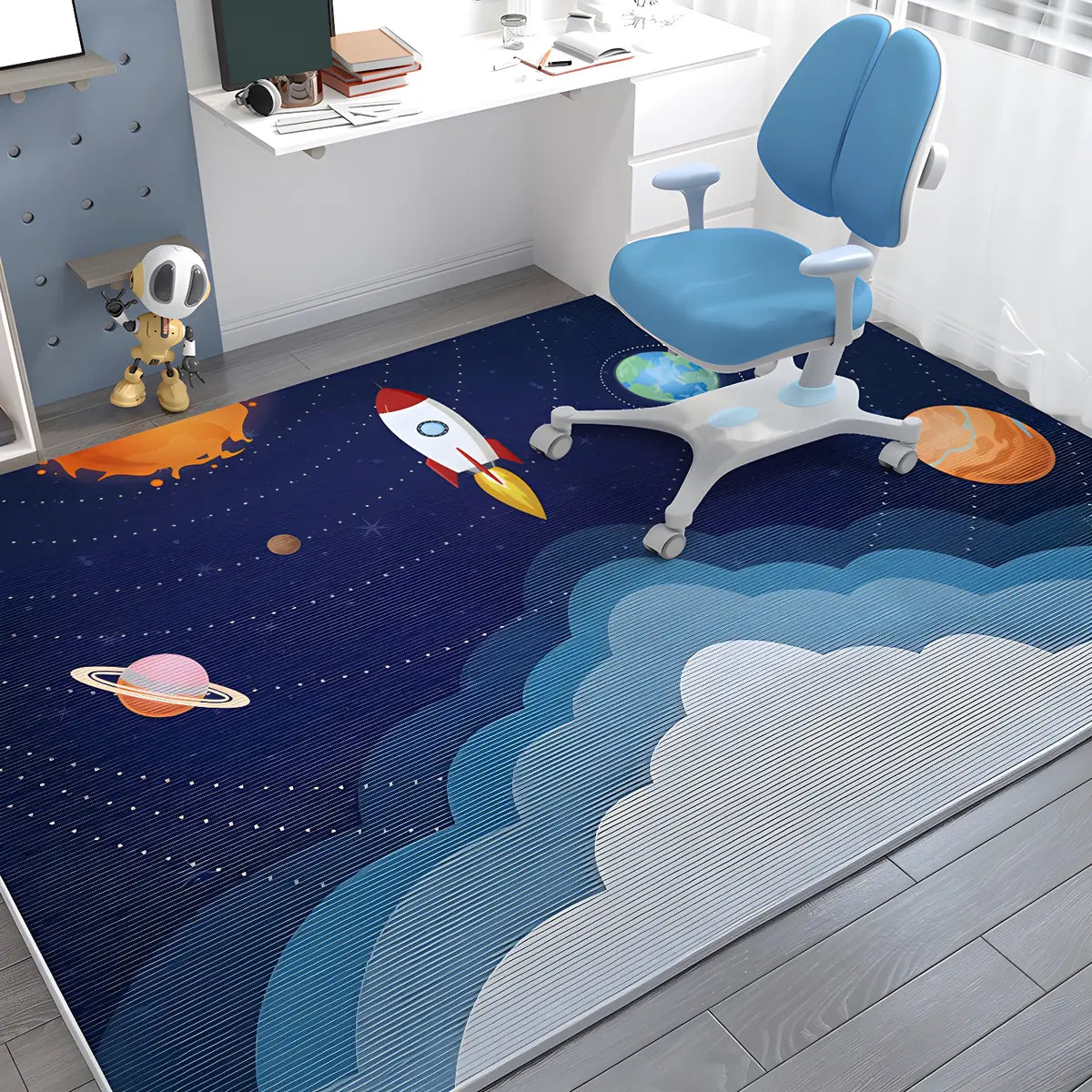 Kids Room Playful Car Road Polyester White Area Rug Image - 12
