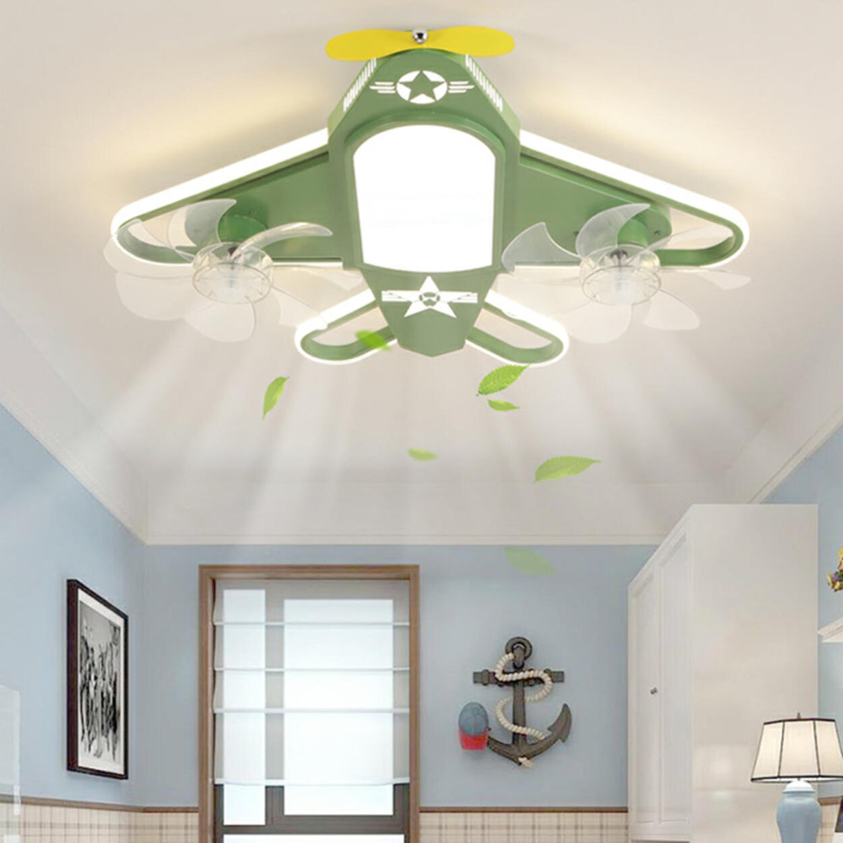 Kids Room Recessed Airplane Ceiling Fan with Light Image - 3