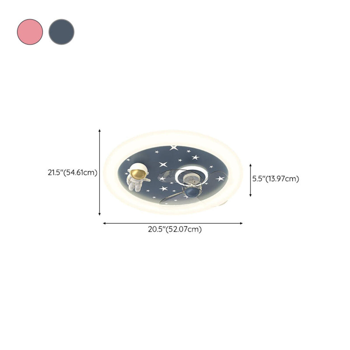 Kids Room Round 3 Blades Astronaut Ceiling Fan Light