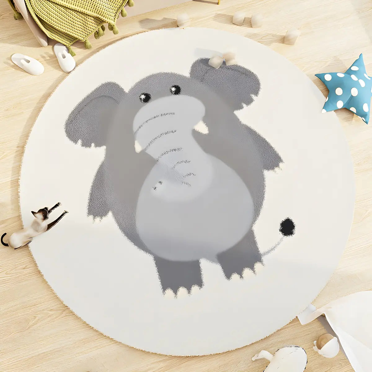 Kids Room Round Animal Print Lambswool Area Rug Image - 1