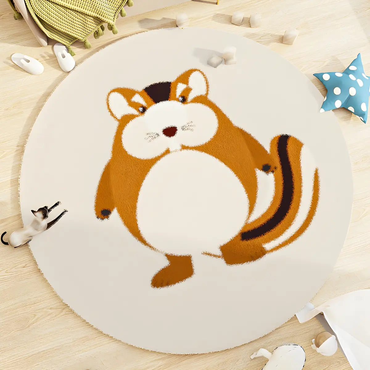 Kids Room Round Animal Print Lambswool Area Rug Image - 12