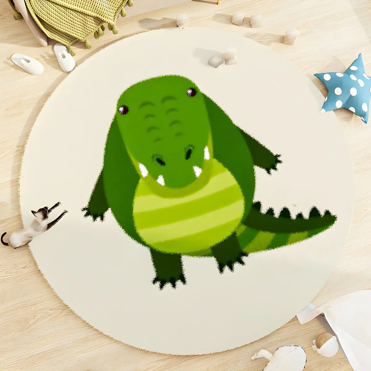 Kids Room Round Animal Print Lambswool Area Rug Image - 13