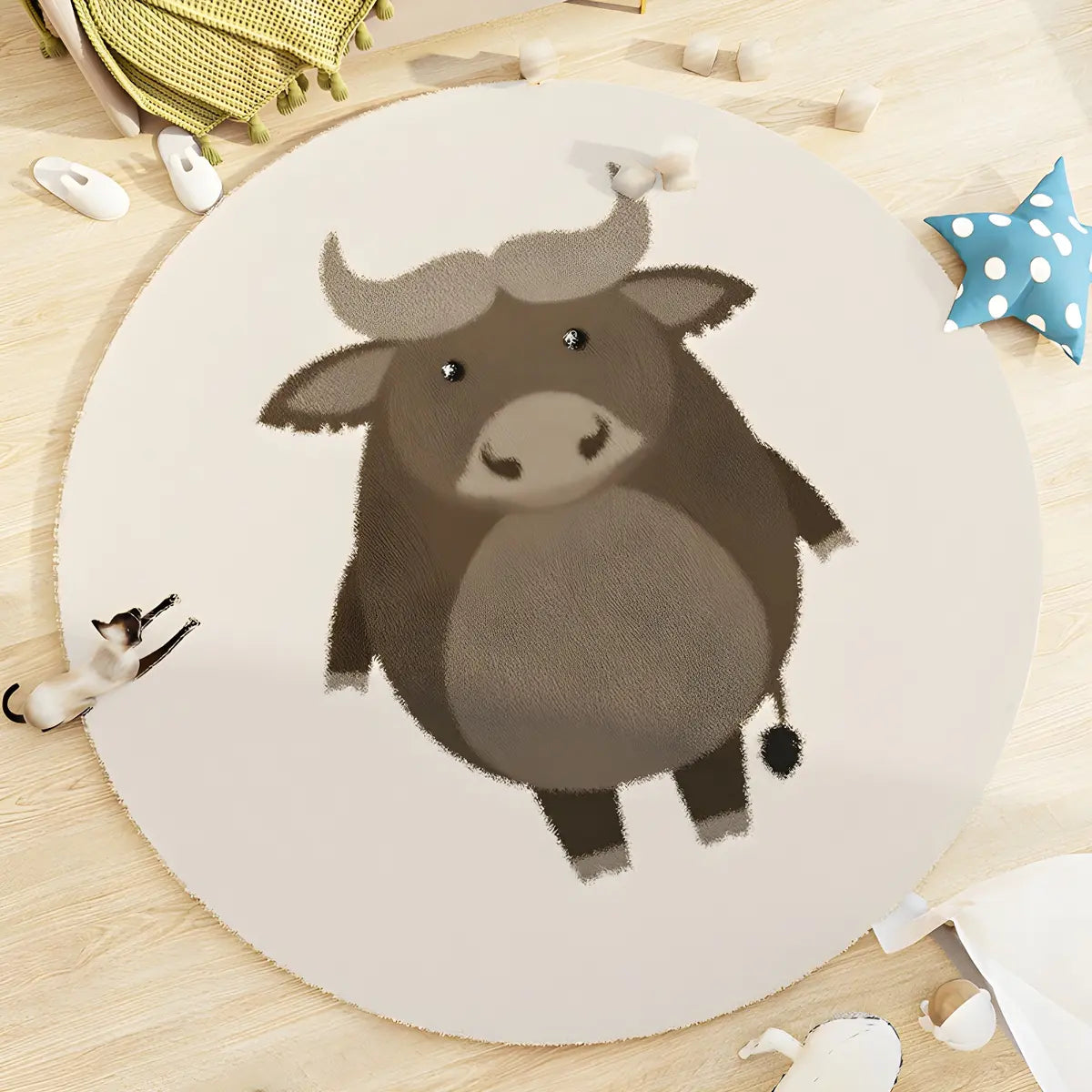 Kids Room Round Animal Print Lambswool Area Rug Image - 15