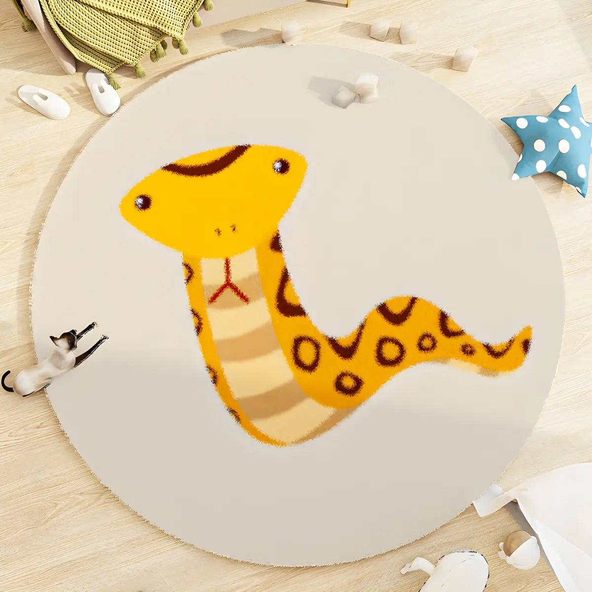 Kids Room Round Animal Print Lambswool Area Rug Image - 16