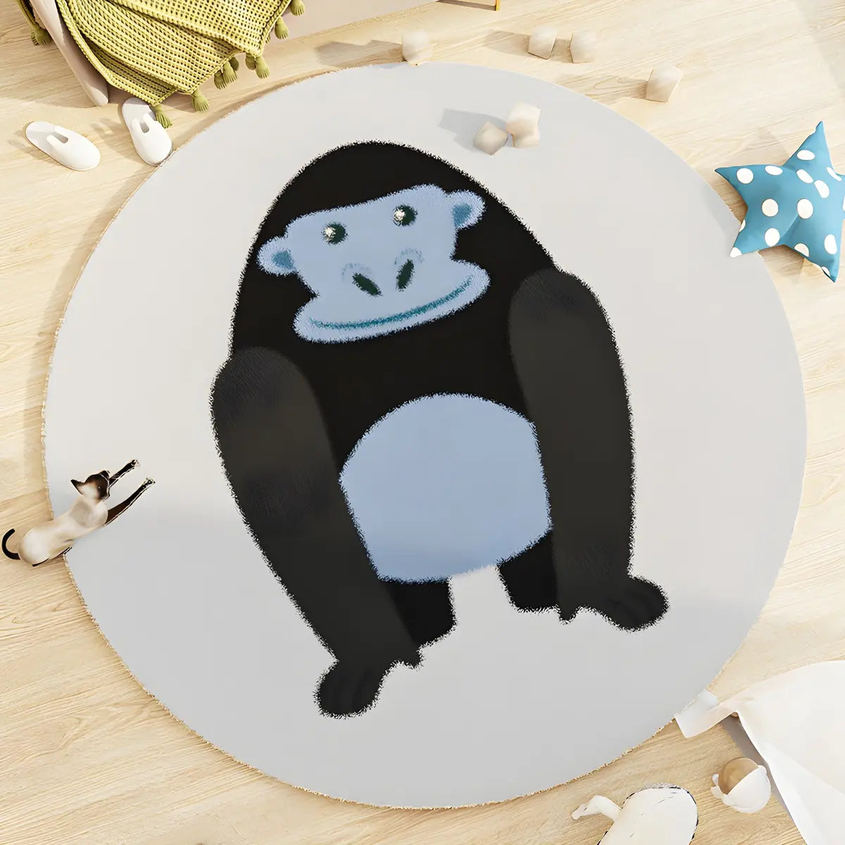 Kids Room Round Animal Print Lambswool Area Rug Image - 2