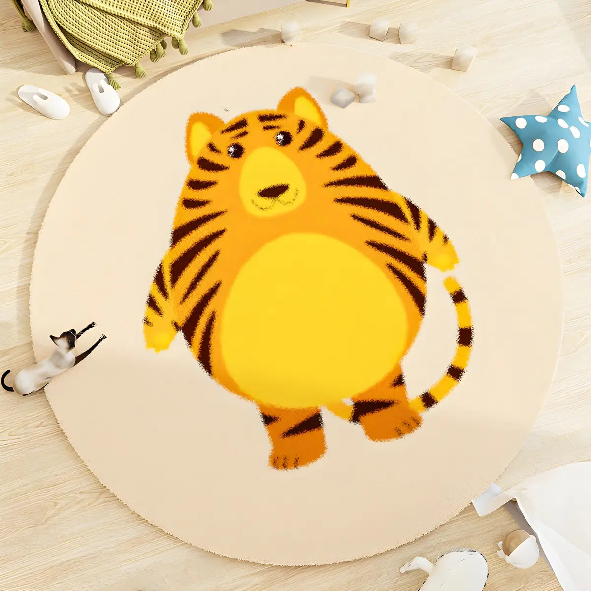 Kids Room Round Animal Print Lambswool Area Rug Image - 4