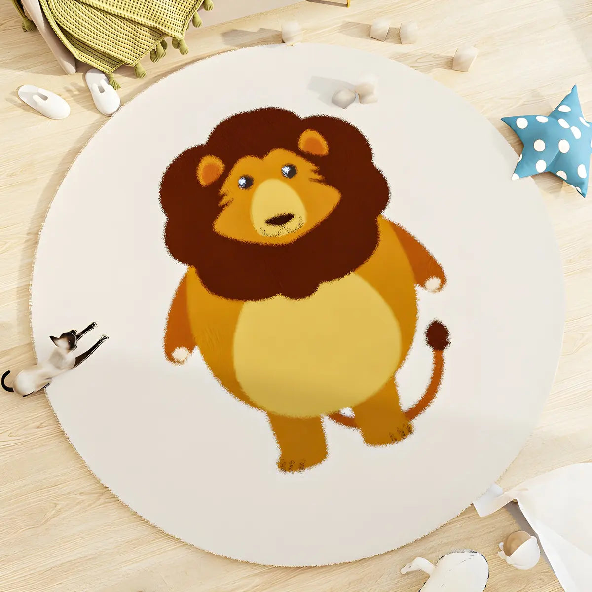 Kids Room Round Animal Print Lambswool Area Rug Image - 5