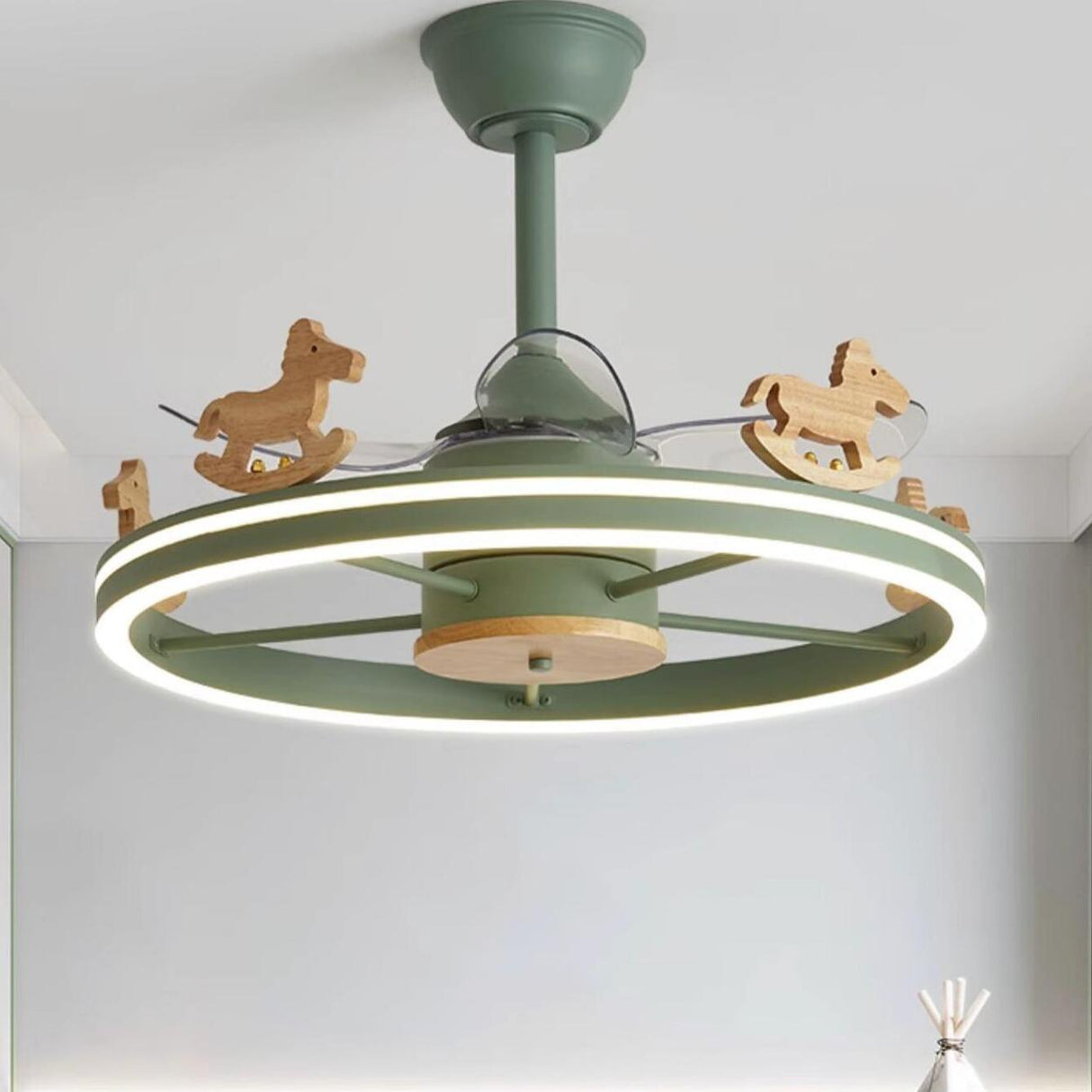 Kids Room Round Carousel 5 Blade Ceiling Fan with Light Image - 1