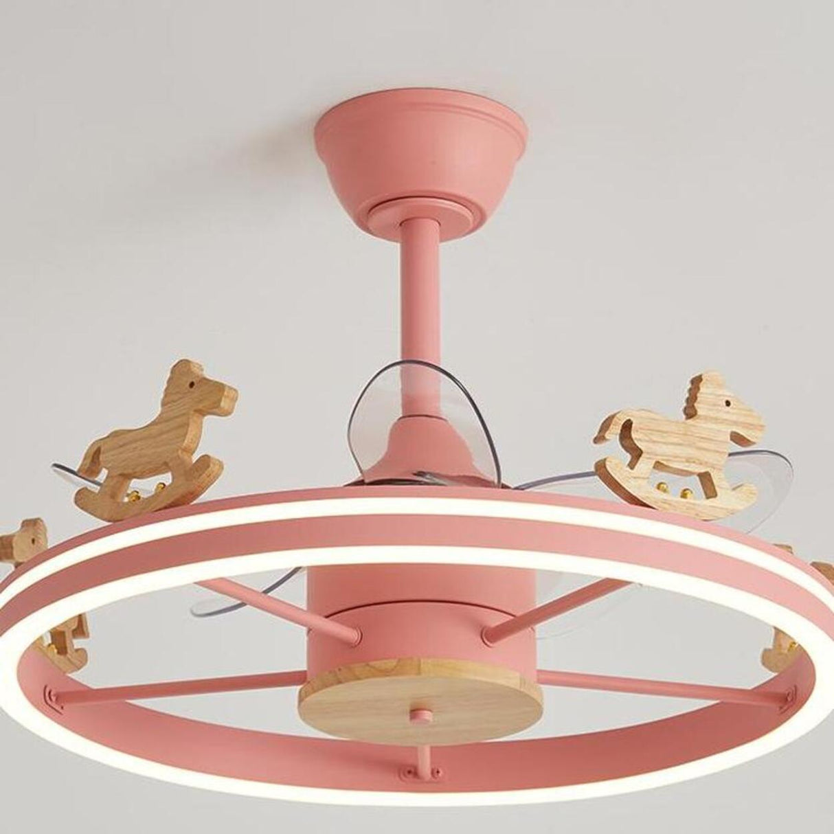 Kids Room Round Carousel 5 Blade Ceiling Fan with Light Image - 12