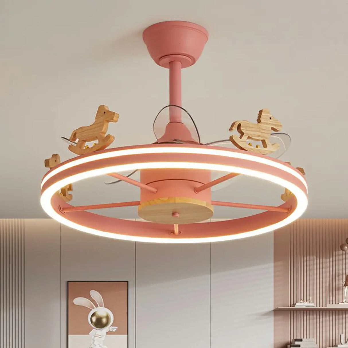Kids Room Round Carousel 5 Blade Ceiling Fan with Light Image - 3